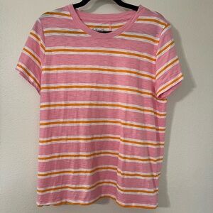 J. Crew Pink Tee with Yellow and White Stripes